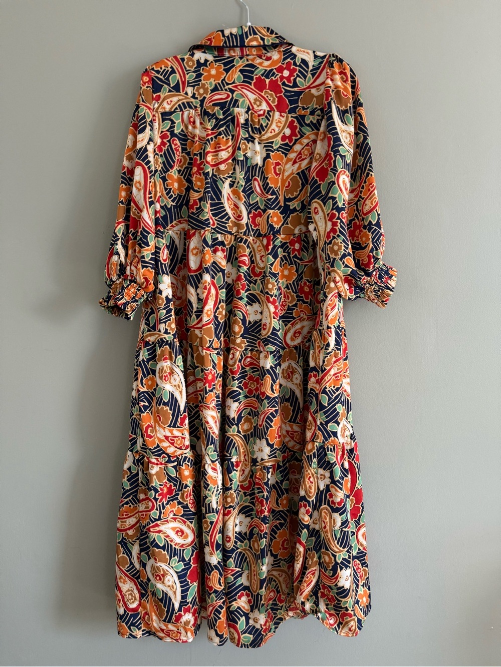 Umgee Paisley Floral Tiered Midi Dress Navy Orange Boho Size Medium - Picture 4 of 9